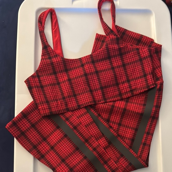 ALO Yoga Pants - ALO Red Plaid Crop Top and Leggings Set - Super Cute Limited Edition